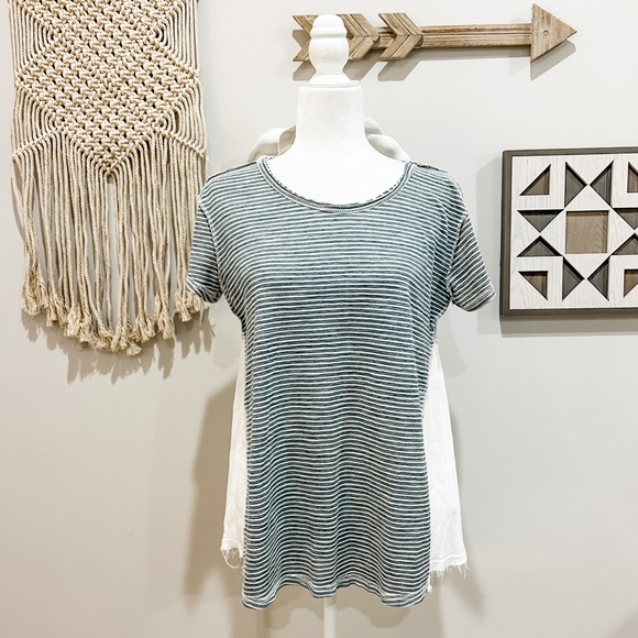 L Love Tops - L Love Blue Striped Asymmetrical Raw Hem Oversized Smock Tshirt Size Small